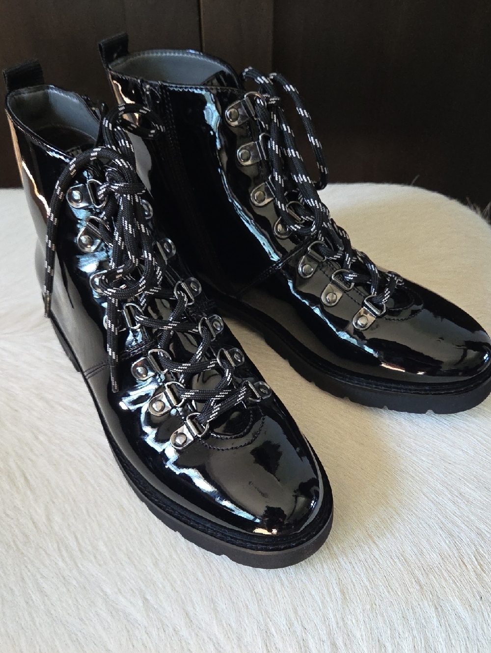Black Patent Lace-Up Combat Boots